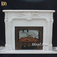 Cheminée en marbre blanc de style français orné sculpté à la main de luxe Décoration d'intérieur classique pour salon