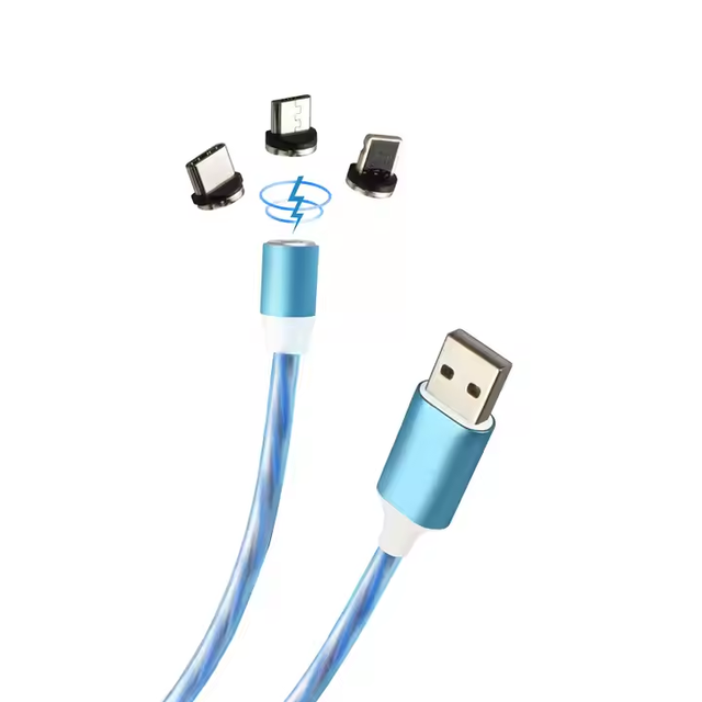 3 in 1 LED Magnetic Flowing Charging Cable Micro USB Type-C Led Charging Cable for iPhone