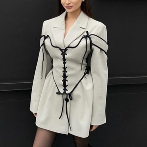 2026 OuYaan <strong>Women's</strong> New Commuter Suit Collar Long Sleeve <strong>Tweed</strong> Jacket Tie <strong>Waistcoat</strong> 2 Piece Set - Product Image 1