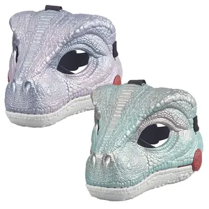 QS Großhandel Neuheit Spielzeug Einstellbar Realistisches Brüllen Tier Velocirapto Dinosaurier Kopf Helloween Paty Maske Spielzeug Für Kinder Erwachsene