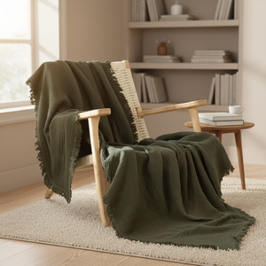 100% कपास मस्लिन बुने हुए कोरियन आधुनिक थ्रो कंबल 4-परत का अनुमान ऑल-अराउंड फ्रिंज अल्ट्रा-सॉफ्ट सांस हल्के - Product Image 1