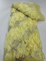 Tissu en dentelle perlée fait main haut de gamme NI.AI, grande broderie rouge, dentelle à sequins, tissu en tulle aqua brodé pour robe de mariée C275