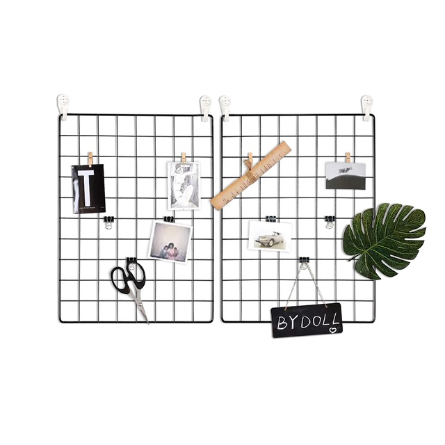 Home Storage Decor Style 2 Pack DIY Install Metal Wire Grid Wall Panel Rectangle Mesh Photo Wall Organizer Black Modern TUV