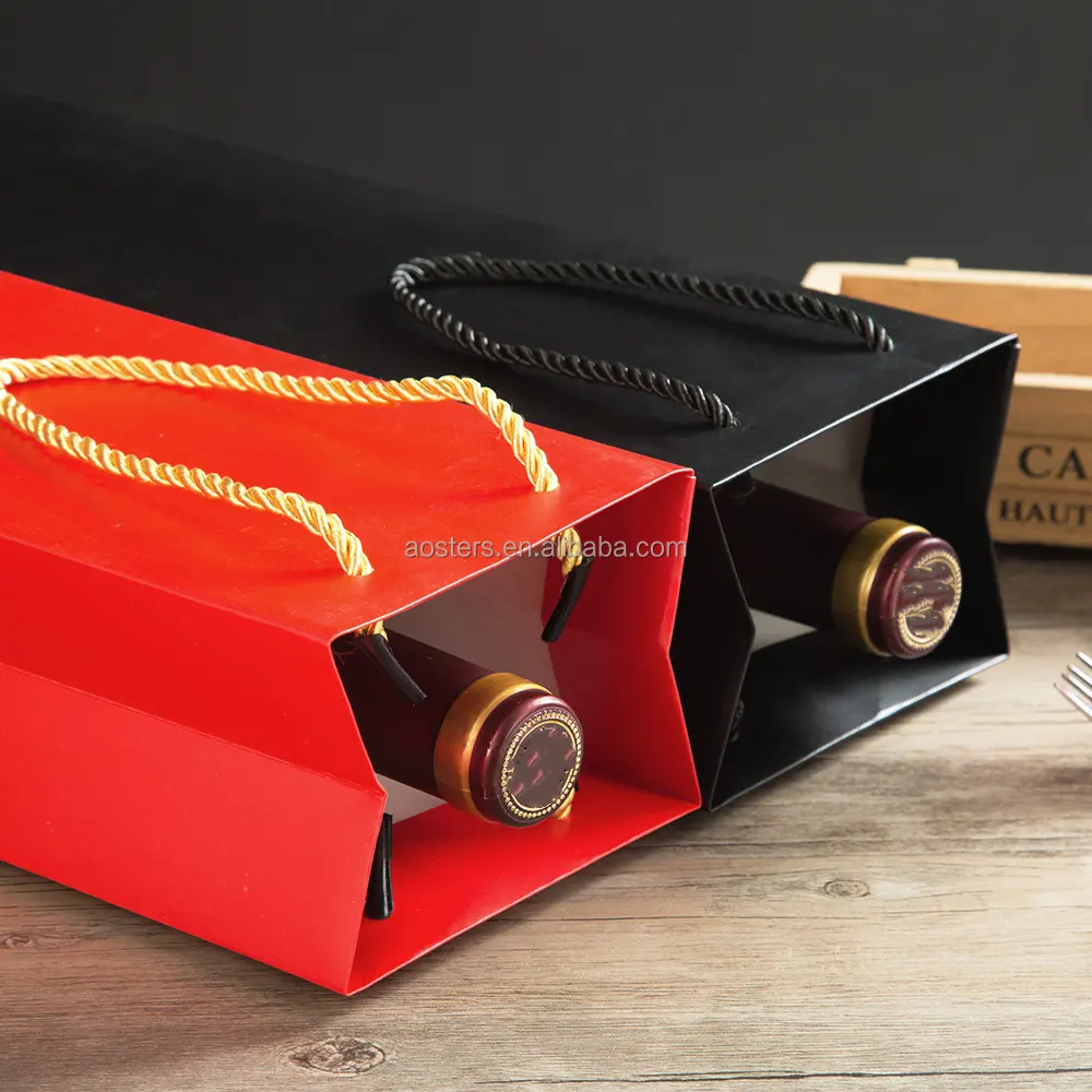 Lüks halat kolları şarap kağıt alışveriş torbası özel perakende özel Logo baskılı Euro Tote şarap hediye kağıt torbalar