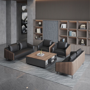 Acentos de madera tapizados en cuero personalizar 1 2 3 plazas Oficina Ejecutiva moderna recepción sofá conjunto muebles para sala de espera - Product Image 4