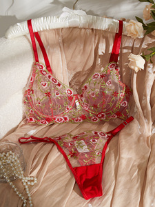 New French Lace Flower Embroidered Hot Girl Gather <b>Thin</b> <b>Thin</b> Sexy Mesh Lingerie Set for Women - Product Image 6