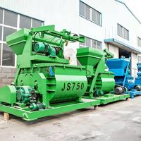 Mélangeur à double arbre horizontal à agitation forcée JS750 0,75 m³ prêt pour l'usine avec engrenages jaunes et système de levage par câble