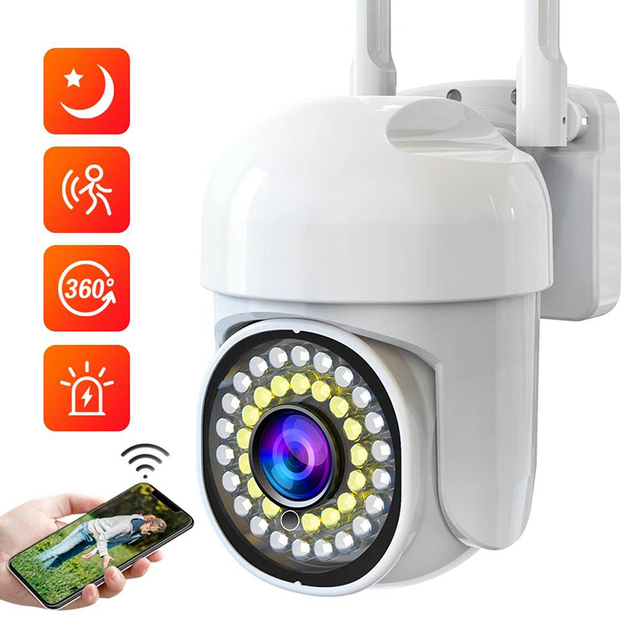 W017 3MP HD WiFi Floodlight Outdoor Security Camera-Wireless 360 Pan Tilt IP67 Waterproof Motion Night Vision CMOS Memory Cloud