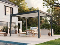 Pergola à lames orientables noire 3x3m avec télécommande, en aluminium, avec éclairage LED intégré, autoportante pour patio, jardin, cour, terrasse, toit