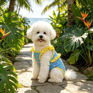 Maillot de bain bikini pour chien, bleu clair, motif animal mignon, tenue d'été en nylon pour Bichon Frise - Product Image 1