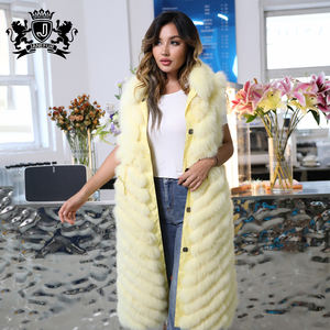 Janefur-<span class=keywords><strong>Chaleco</strong></span> largo de piel de zorro, Chaqueta larga rosa de alta calidad, venta al por mayor - Product Image 4