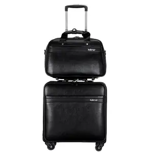 Multifunctional Tsa Lock 2 Piece Soft Business Leather Elegant Gentleman Luggage 16" Trolley Travel Luggage Sets