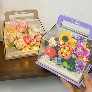 Présentoir de fleurs <span class=keywords><strong>en</strong></span> blocs de construction, boîte cadeau portable avec fleurs éternelles LED pour bureau, décoration intérieure, cadeau romantique, vente <span class=keywords><strong>en</strong></span> gros - Product Image 4