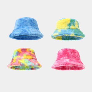 Chapeau bob en fourrure tie-dye coloré, chaud, tendance, pour l'automne et l'hiver, avec logo personnalisé, broderie en polyester, unisexe - Product Image 3