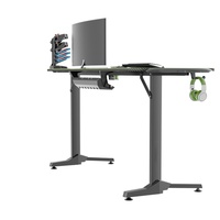 LED Light L Shape Extendable Steel Frame Height Adjustable Computer Gaming Desk with RGB Panel Shelf and Wooden Office Pc Desk