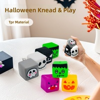 Jouet Squishy Cube Citrouille d'Halloween en TPR, Faisceaux de lames, Jouet sensoriel anti-stress à presser, 3,5 cm, Décorations d'Halloween