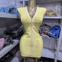 Robe mini sans manches à fermeture éclair et bandage pour femme, robe de soirée sexy