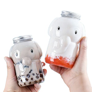 ขวดพลาสติกใส PET รูปช้างการ์ตูนสำหรับขายส่ง เหมาะสำหรับเครื่องดื่ม ชานมไข่มุก กาแฟ พร้อมฝาเกลียว - Product Image 1