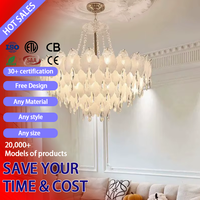 DUOMEIJU Lustre LED Moderne en Acier Inoxydable Doré à Hauteur Réglable, Forme de Pétale, avec Abat-jour en Céramique pour Maison et Bureau, Grande Taille