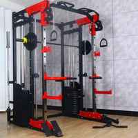 PINJIAN Appareil de musculation multifonctionnel pour la maison et le commerce : Smith Machine, Power Rack, Squat Rack, Bench Press, Équipement d'entraînement de force avec barre