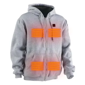 Winter heated clothing rechargeable hoodie jacket long zipper fleece women battery apparel fleece Heated hoodie Men