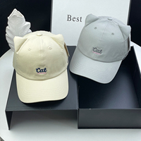 Gorra de Béisbol Estilo Japonés con Orejas de Gato, Bordado de Letras de Gato, Corona Suave Ajustable, Gorra Dulce y Versátil para Mujer, para Primavera y Otoño