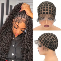 Bonnet de perruque respirant double couche en dentelle crochet pour femme, style afro bouclé/frisé, aspect naturel, sangle réglable, ajustement confortable