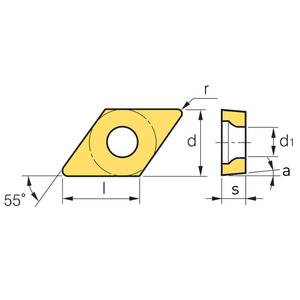 Plaquette de tournage Fervi 55 degrés en forme de diamant avec trou pour l'usinage des métaux - Product Image 1