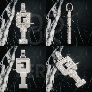 Hot Selling Vvs Moissanite Letter 3D Vertical Pendant Custom Iced Out Hip Hop Round Cut Diamond Name Pendant Men Fine Jewelry - Product Image 2