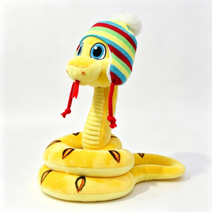 Peluche de serpiente con gorro a rayas de colores personalizado, adorable peluche de serpiente amarilla, lindo peluche de serpiente de dibujos animados - Product Image 2