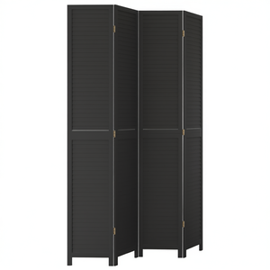 Divisor de Habitaciones de 4 Paneles en Negro Sólido, Biombos de Oficina de Madera de Paulownia Hechos a Mano, Diseño Moderno Independiente - Product Image 1