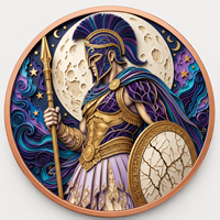 Pièce de monnaie 1 oz en cuivre pur 999, emblème Bouclier Spartan, relief 3D, couleur UV, finition proof-like, art métallique avec crête Lambda