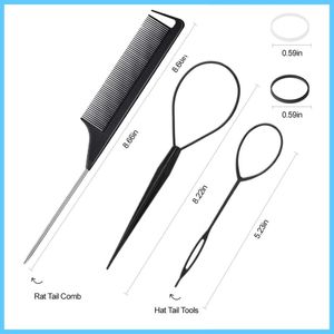 5ชิ้น/เซ็ตหวีหางหนูยางมัดผมหางม้าผู้สร้างโค่นหางม้าถักเปียผู้ผลิตผมห่วงพลาสติกอุปกรณ์จัดแต่งทรงผม DIY - Product Image 2