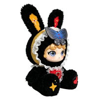 EN STOCK Vente en gros Peluche de collection Mengqi Bunny noire moelleuse avec garniture en dentelle, Cadeau de Saint-Valentin très populaire