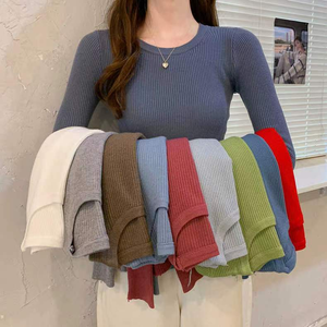 Suéteres Femininos de Outono e Primavera, Camiseta de Manga Longa com Decote Redondo, Camiseta Casual Slim para Escritório - Product Image 1