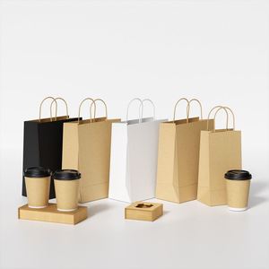 Sacs de shopping en papier kraft de luxe en gros, personnalisés, imprimés, brun et blanc, pour l'emballage de vêtements, logo personnalisé pour les promotions - Product Image 3