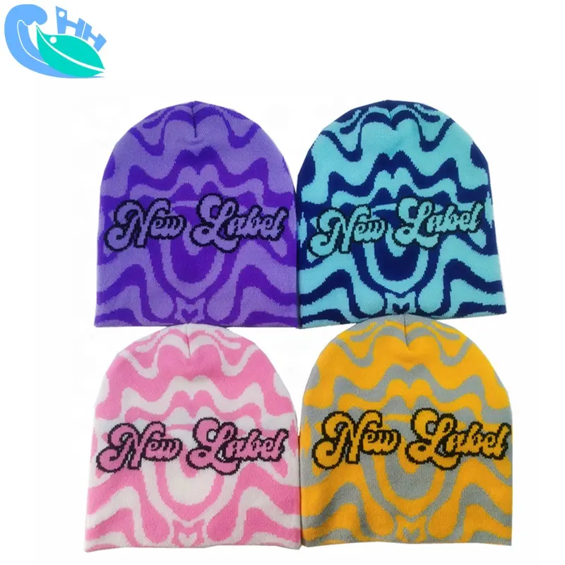 Women Kids Warm Ski Cap Skully Beanie All Over Print Jacquard Beanie Winter Knitted Beanie Hats Custom Logo