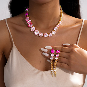 Collier à pampilles en strass rond dégradé pour femmes, bijoux élégants avec incrustation de diamants brillants, idéal pour mariage et soirée - Product Image 2