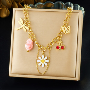 Fashion Pendant Necklace Zinc Alloy Daisy Cherry Design Party Jewelry Gold Chain Charm Necklace N3750 - Product Image 1
