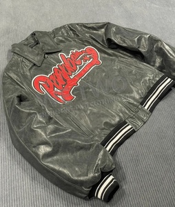 Streetwear <span class=keywords><strong>vintage</strong></span> brodé avec logo personnalisé surdimensionné en mousse noire blouson aviateur universitaire véritable et authentique veste en cuir pour hommes - Product Image 2