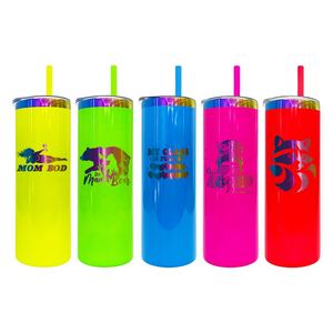 Gobelet droit et fin de 20 oz, plaqué arc-en-ciel, avec logo personnalisé, revêtement poudré, couleur néon fluorescente, pour gravure au laser - Product Image 1