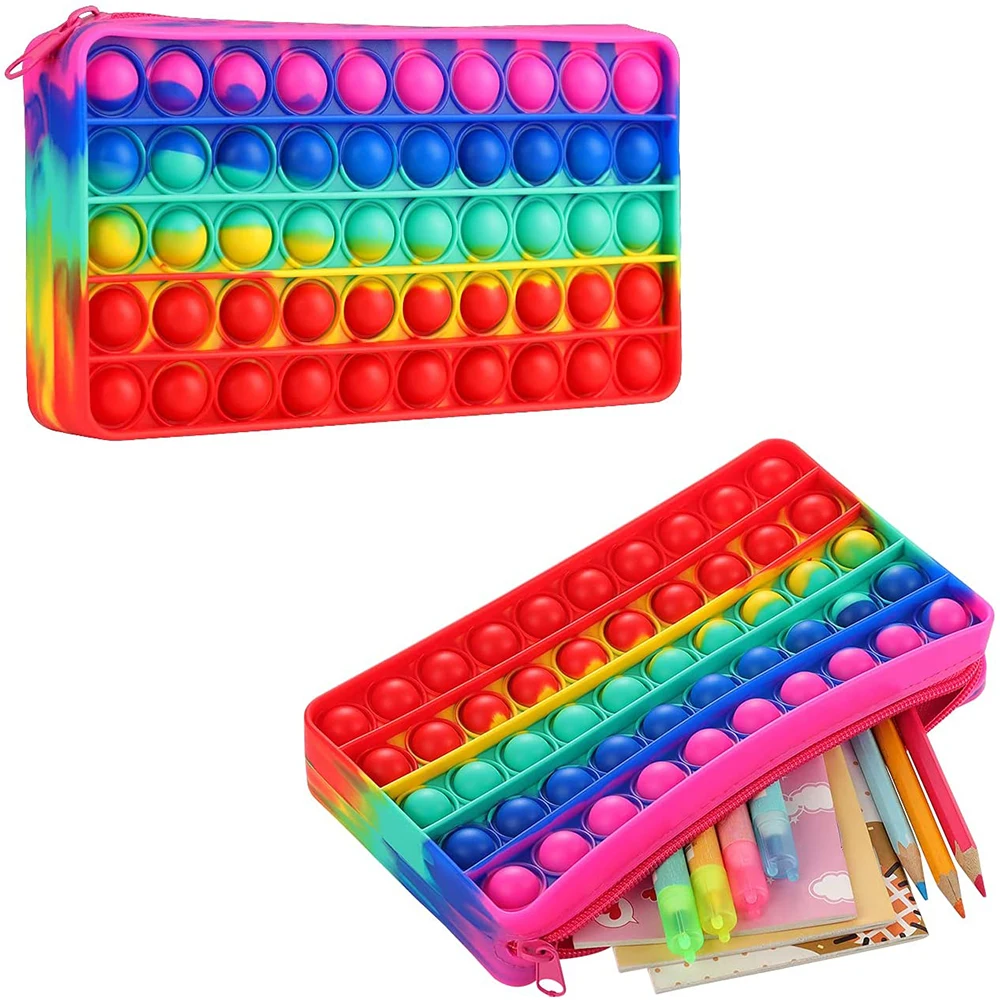Силиконовый пенал от производителя по заводской цене, Радужный силиконовый фиджет, пуш-ап пенал, фиджет, пенал для хранения