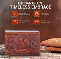 Urne funéraire pour animaux de compagnie en bois massif de qualité supérieure avec empreinte de patte sculptée à la main pour les cendres