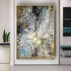 Fábrica al por mayor <span class=keywords><strong>cuadro</strong></span> <span class=keywords><strong>abstracto</strong></span> grande sobre lienzo <span class=keywords><strong>gris</strong></span> oro blanco marco moderno Arte <span class=keywords><strong>Abstracto</strong></span> decoración del hogar pintura al óleo de pared - Product Image 5