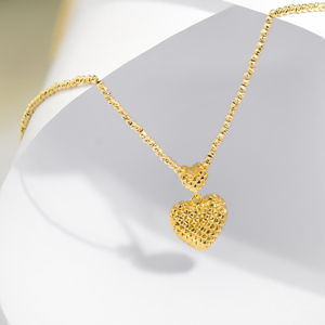 Collier pendentif en or massif 18 carats véritable PCX Jewelry, vente en gros OEM, sans ternissement, deux charmes en forme de cœur en losange, style classique, fête, femmes - Product Image 4