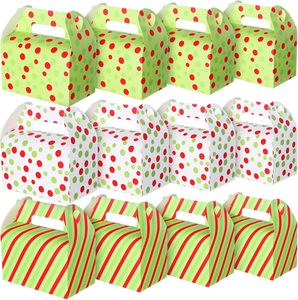 Boîte à friandises de Noë<span class=keywords><strong>l</strong></span> rouge et verte, boîtes cadeaux en papier avec poignées, rayures et pois, fournitures de fête pour biscuits sucrés - Product Image 1
