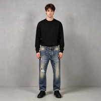 Jeans en denim japonais selvedge déchiré, coupe slim, pour homme, en coton, lavage intensif, style vintage, haute qualité, personnalisé, ODM, hiver