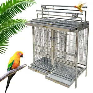 Luxo grande papagaio metal aço inoxidável criptografia gaiolas gêmeas reprodução gaiola papagaio grande pássaro gaiola