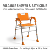 Chaise de douche pliante en aluminium robuste de 150 kg avec accoudoirs, dossier réglable en hauteur, pieds antidérapants en TPE pour personnes âgées, bain médical