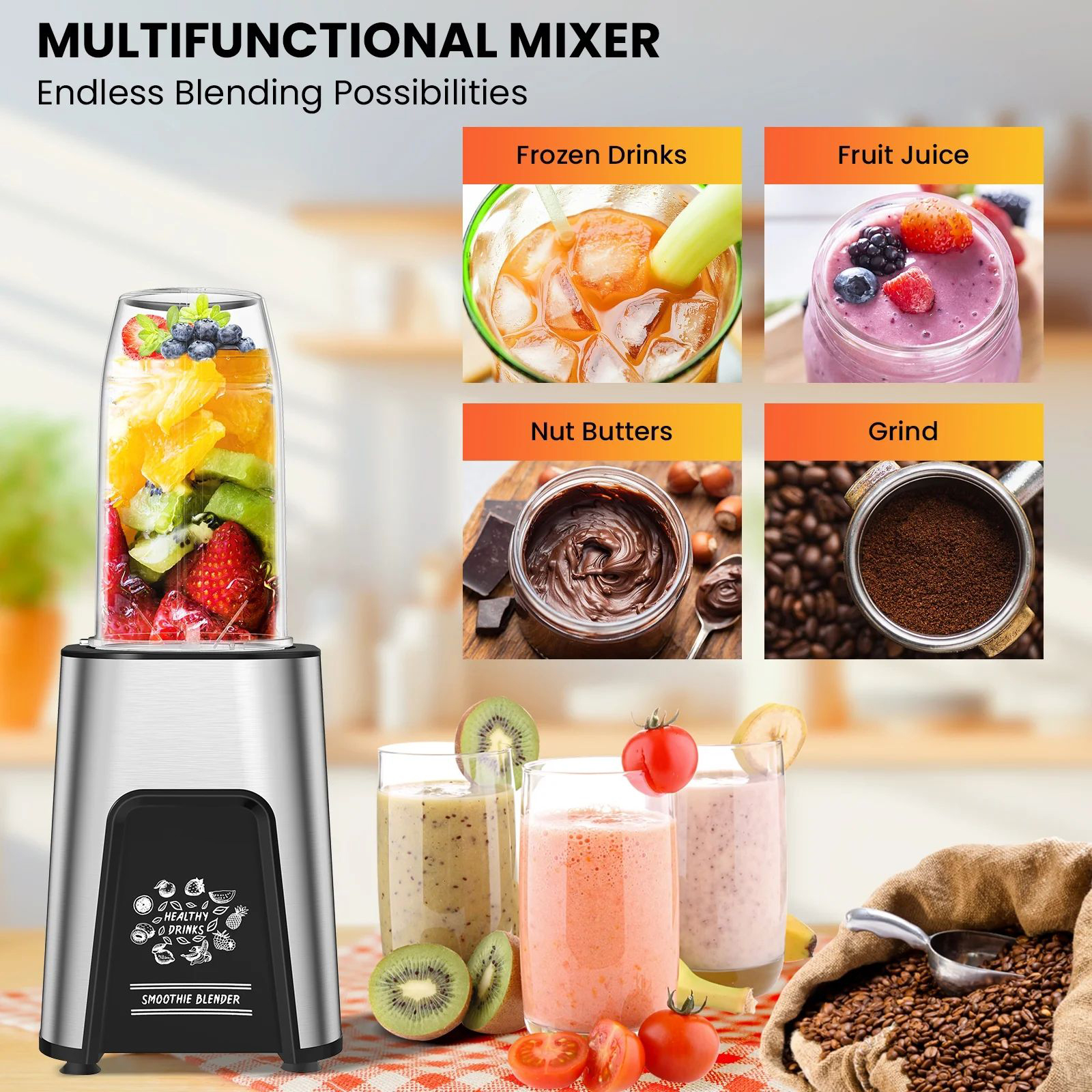 Personal 800W Smoothies Maker Blender for Frozen Drinks & Crushed Ice with BPA Free Portable Bottle-Hotel & Outdoor Use · image 4